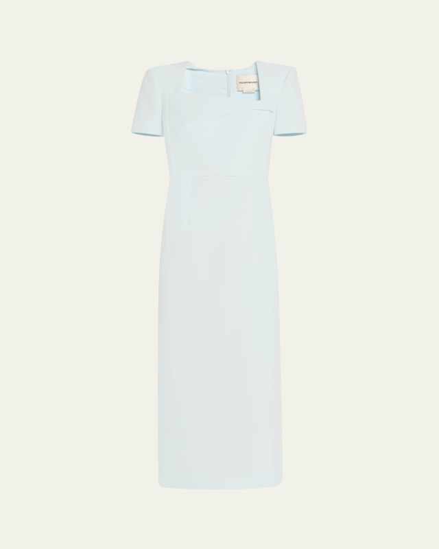 Asymmetric Neckline Belted Crepe Midi Dress